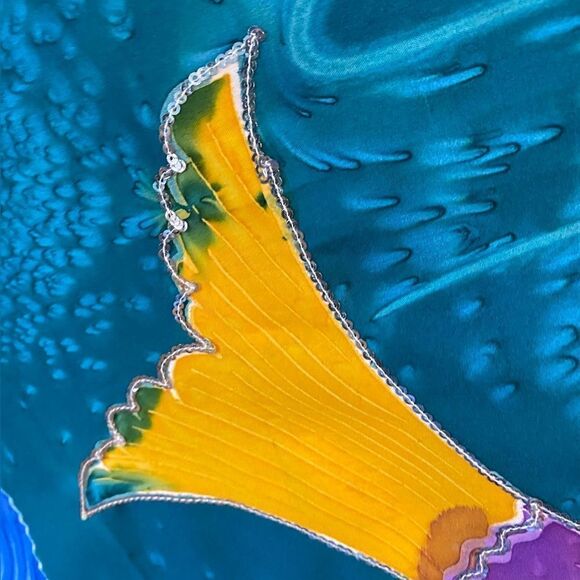 Banana Moon Bali Blue HandPainted Fish Sequin Accents Long 66” Tropical Scarf - Picture 7 of 7